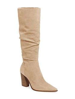 Womens Faux Suede Wide Calf Knee High Boots High Chunky Heel Side Zipper Booties