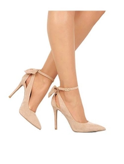 Women's Pointed Toe High Heels Ankle Strap D'Orsay Pumps Shoes Bow Wedding Bowtie Back Dress Sandals