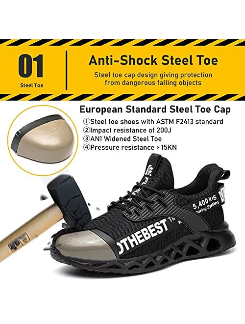 Furuian Steel Toe Shoes for Men Lightweight Indestructible Work Sneakers for Women Puncture Proof Comfortable Slip On Safety Shoes for Industrial,Coustruction