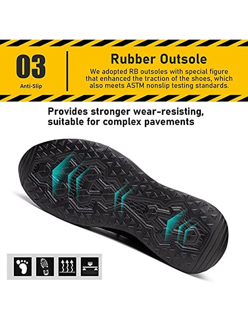 Furuian Steel Toe Shoes for Men Lightweight Indestructible Work Sneakers for Women Puncture Proof Comfortable Slip On Safety Shoes for Industrial,Coustruction