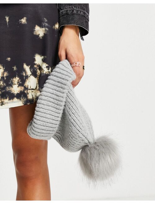 Topshop recycled knitted fur pom pom beanie in gray