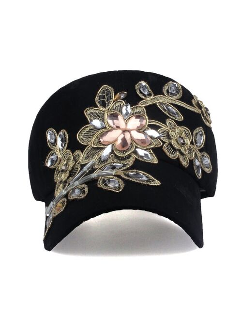 [YARBUU] Brand baseball cap with Flower canvas Snapback caps for women Female cap hat high quality Rhinestone Denim cap