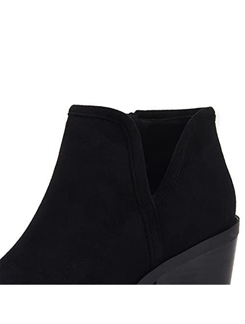 PiePieBuy Womens Ankle Boots Chunky Stacked Heel Slip on Shoes Faux Suede Side Zipper Casual Western Booties