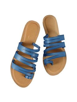 Womens Cross Toe Flip Flops Strappy Gladiator Leather Summer Thong Flat Sandals
