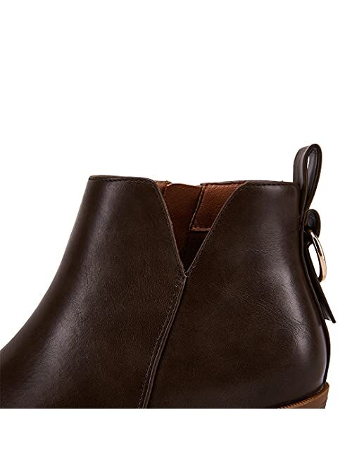 PiePieBuy Women's Pointed Toe Ankle Boots Chunky Stacked Low Heel V Cut Side Zip Faux Leather Booties