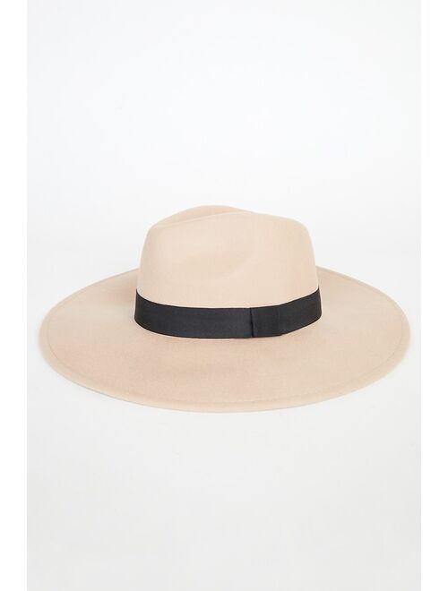 Lulus Women Eye Spy Beige Wool Wide-Brim Beach Hat