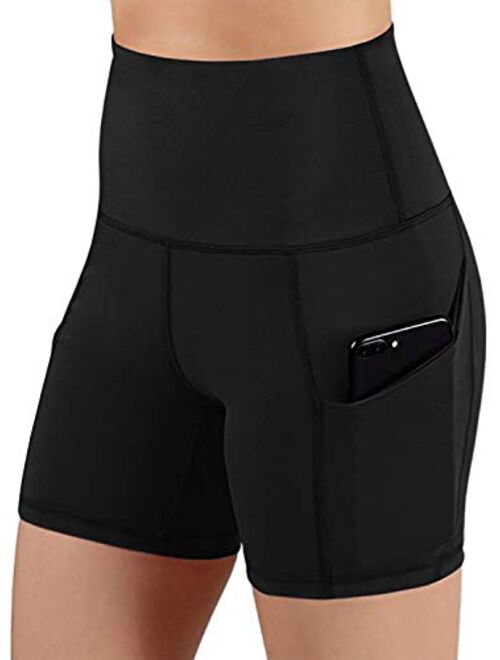 PiePieBuy Womens High Waist Yoga Shorts Tummy Control Fitness Running Workout Athletic Short with Pockets
