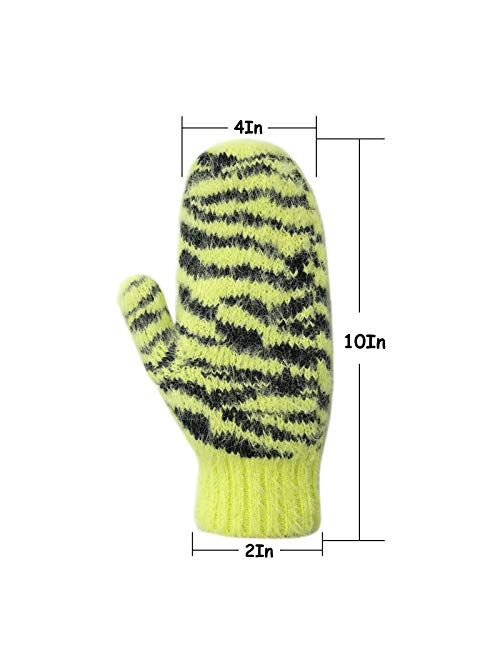 Zenssia Women's Soft and Warm Knitted Plush Fleece Winter Mittens with Unique Zebra-Striped Pattern