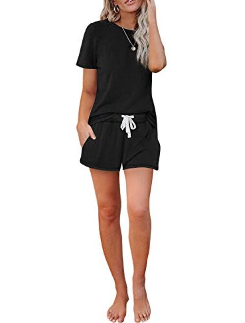 PiePieBuy Womens 2 Piece Tracksuit Jumpsuit Short Sleeve Shirt Drawstring Shorts Set Sport Outfits Sets