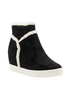 Women’s Hidden Wedge Platform Sneakers Side Zipper Fuzzy Sherpa Platform Autumn Winter Ankle Boots
