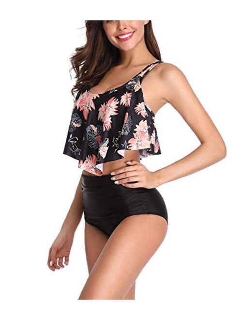 PiePieBuy Two Pieces Swimsuits High Waisted Bikini Layer Ruffle Flounce Sexy Bathing Suits
