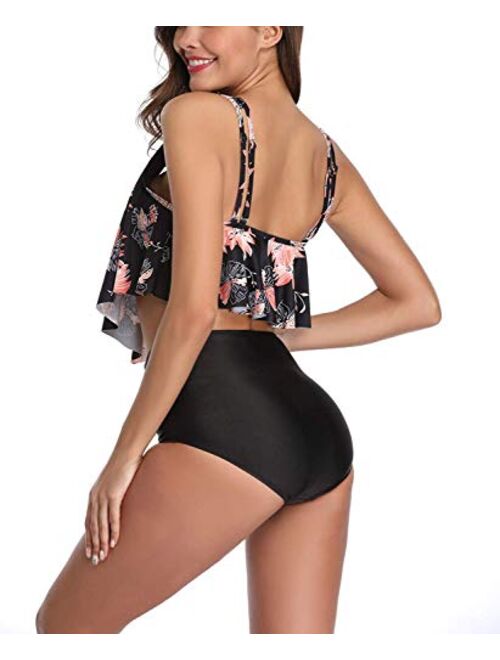 PiePieBuy Two Pieces Swimsuits High Waisted Bikini Layer Ruffle Flounce Sexy Bathing Suits