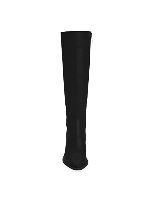 PiePieBuy Women's Pointed Toe Knee High Boots Side Zipper Mid Block Heel Faux Leather Riding Booties