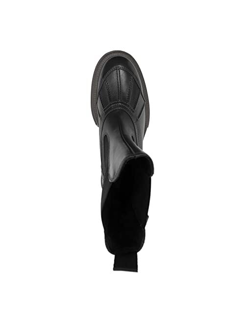 PiePieBuy Women's Low Heel Ankle Boots Platform Faux Leather Slip on Chelsea Booties