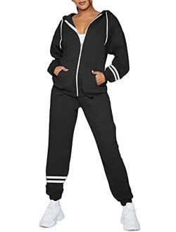 Womens 2 Pieces Long Sleeve Loungewear Sweatsuit Sets Zipper Hoodie Long Pants Jogger Outfits Tracksuit