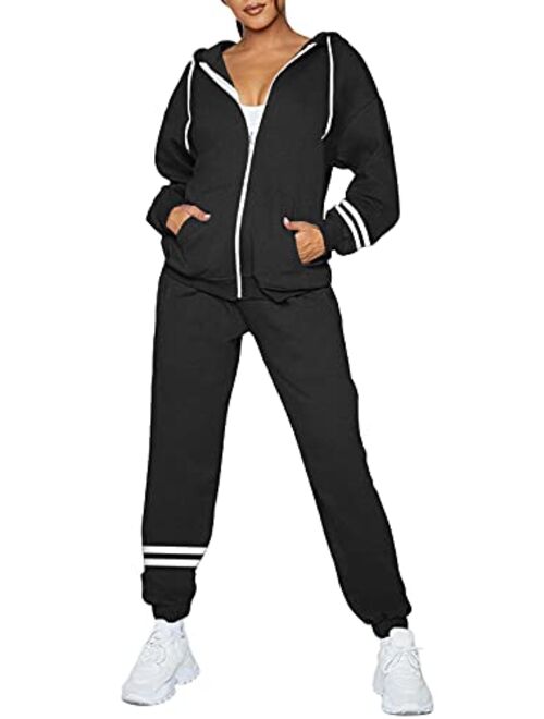 PiePieBuy Womens 2 Pieces Long Sleeve Loungewear Sweatsuit Sets Zipper Hoodie Long Pants Jogger Outfits Tracksuit