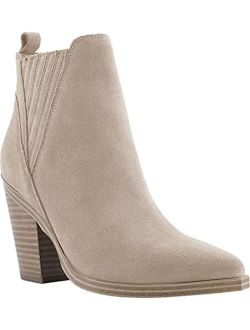Womens Pointed Toe Ankle Boots Stacked Mid-Heeled Stretch Booties