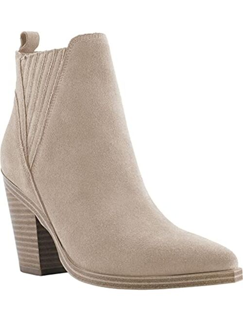 PiePieBuy Womens Pointed Toe Ankle Boots Stacked Mid-Heeled Stretch Booties