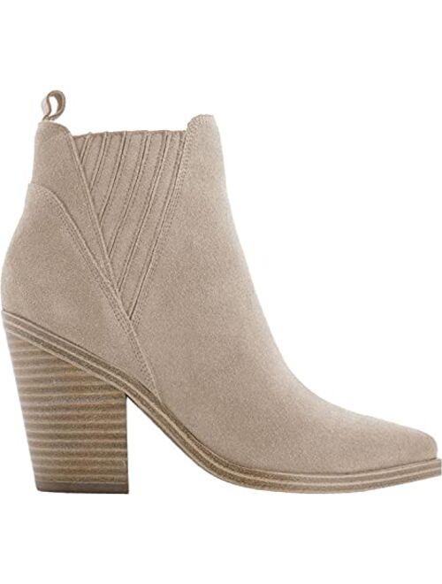 PiePieBuy Womens Pointed Toe Ankle Boots Stacked Mid-Heeled Stretch Booties