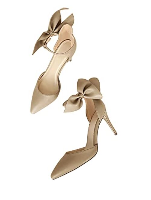 PiePieBuy Women's Pointed Toe Stiletto High Heels Ankle Strap Pumps Bow Tie Wedding Dress Shoes Summer Sandals