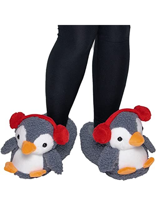 FUNZIEZ! - Penguin Fuzzy Slippers - Unisex House Shoe - Stuffed Animal Slippers