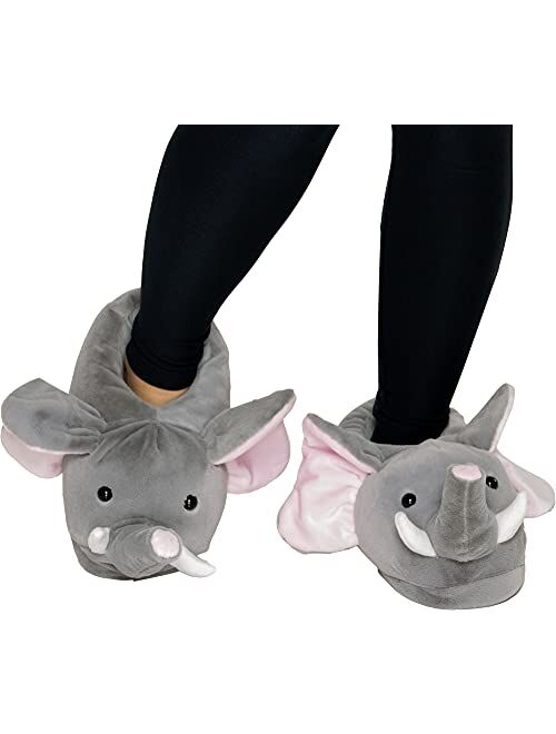 FUNZIEZ! - Elephant Fuzzy Slippers - Unisex House Shoe - Stuffed Animal Slippers