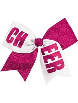 Chass Girls' Cheer Performance Hair Bow Glitter Fuchsia/White