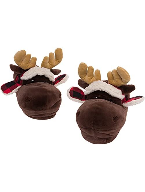 FUNZIEZ! - Moose Fuzzy Slippers - Unisex House Shoe - Holiday - Stuffed Animal Slippers