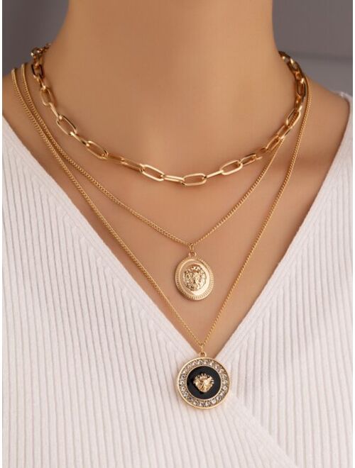 Shein Lion Head Charm Layered Necklace