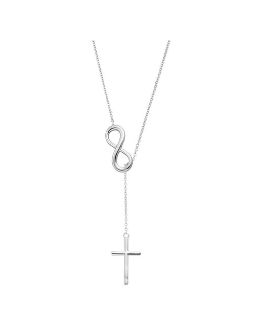 Sterling Silver Infinity & Cross Lariat Necklace