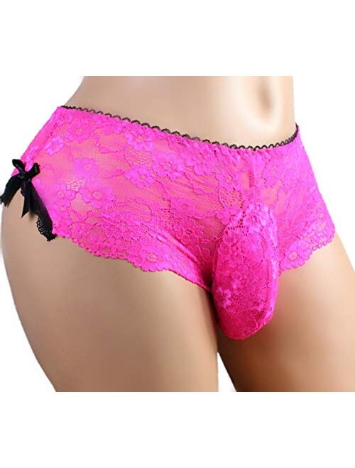 Aishani Sissy Pouch Panties Size 40"-42" Men's lace Bikini Briefs Male Underwear Sexy for Men -(Bright Rose, XL)