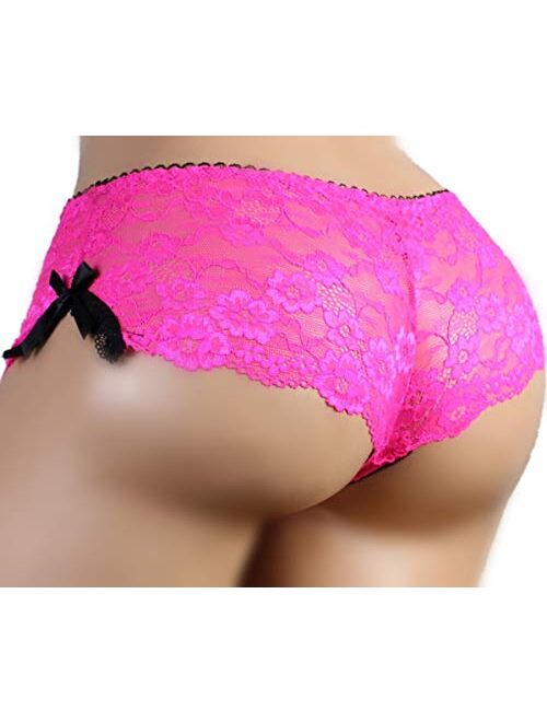 Aishani Sissy Pouch Panties Size 40"-42" Men's lace Bikini Briefs Male Underwear Sexy for Men -(Bright Rose, XL)