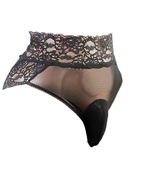 aishani mens lace underwear briefs sissy pouch panties for men QD -- (black, XL)