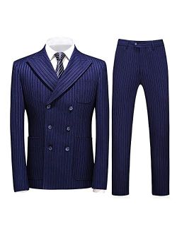 Mens Suits 3 Piece Slim Fit Suit Double Breasted Pinstripe Suit Jackets Blazer Formal Wedding Suit Tuxedo