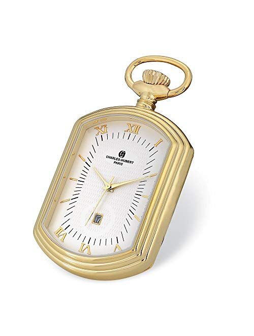 Charles-Hubert Paris Sonia Jewels Charles Hubert Gold Finish Open Face Rectangular Pocket Watch 14.5" (Width = 5mm)
