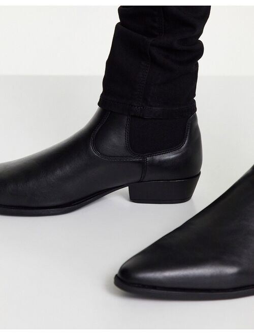 Asos Design cuban heel western Vegan chelsea boots in black faux leather