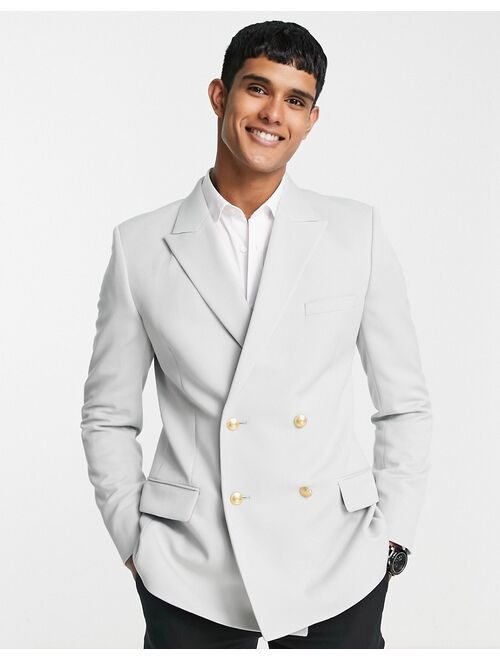 Asos Design wedding skinny blazer with gold buttons in ice gray