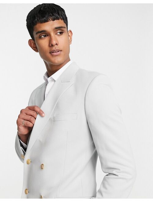 Asos Design wedding skinny blazer with gold buttons in ice gray