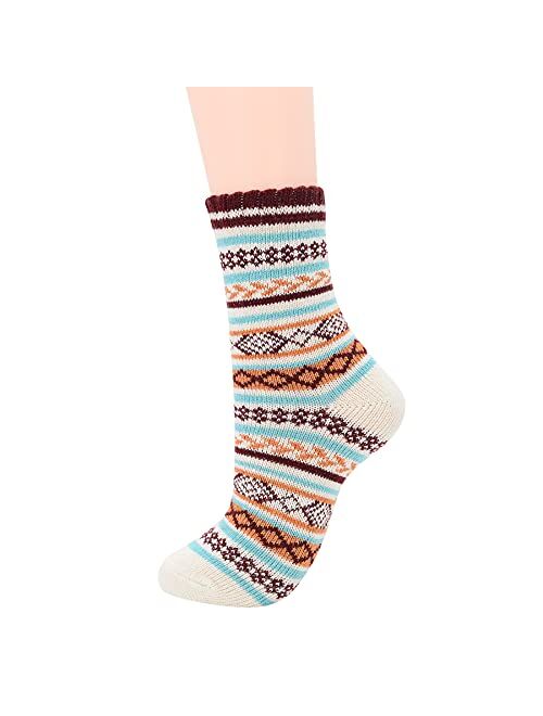 Zando Knit Pattern Mens Winter Socks Winter Warm Outdoor Crew Socks for Womens Crew Cut Cashmere Retro Thick Wool Socks
