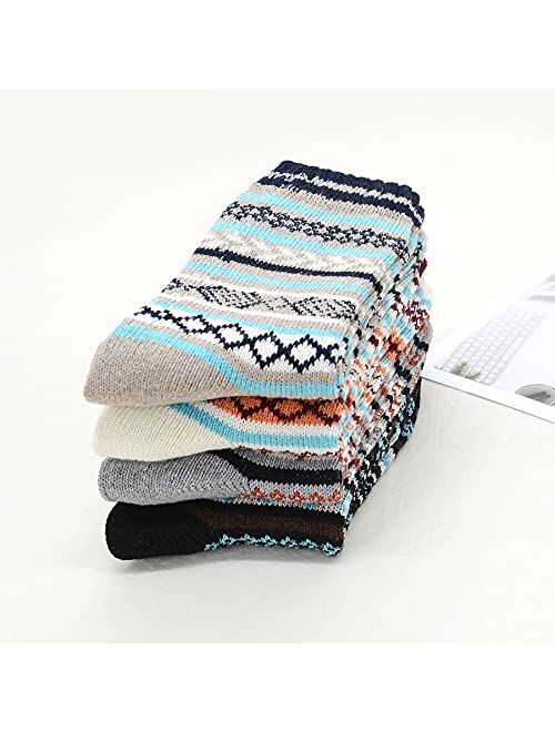 Zando Knit Pattern Mens Winter Socks Winter Warm Outdoor Crew Socks for Womens Crew Cut Cashmere Retro Thick Wool Socks