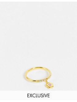 Inspired ring with pretty crystal flower in gold plated sterling silver