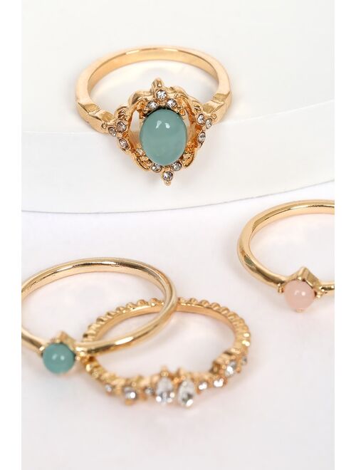 Lulus Flash of Elegance Gold Rhinestone Ring Set