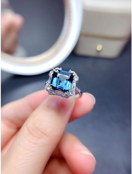 MeiBaPJ 9mm London Blue Topaz Ring for Women Real 925 Sterling Silver Fine Party Jewelry