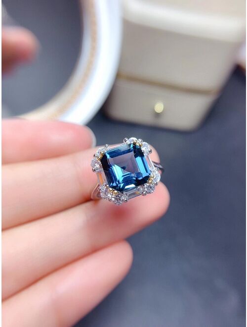 MeiBaPJ 9mm London Blue Topaz Ring for Women Real 925 Sterling Silver Fine Party Jewelry