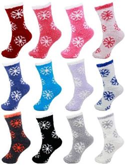 BambooMN Brand - Extra Large Super Soft Warm Cozy Fuzzy Snowflake Socks