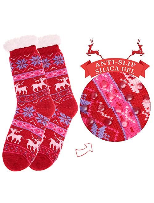 SDBING Women's Winter Super Soft Warm Cozy Fuzzy Snowflake Deer Fleece-lined With Grippers Slipper Socks