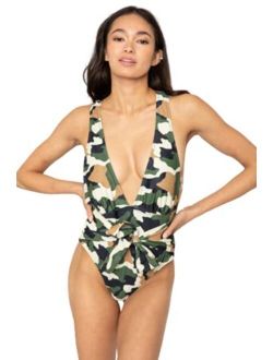 1 PC. Ladies Camouflage V Neck Tie Front Swimsuit