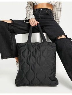 quilted tote shopper bag in black