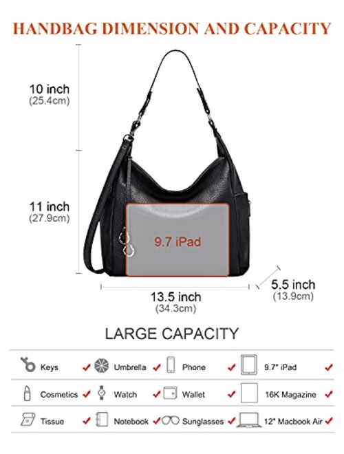 OVER EARTH Genuine Leather Purses and Handbags Shoulder Bags for Women Ladies Hobo Crossbody Purse Large