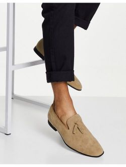 loafers in stone faux suede loafer